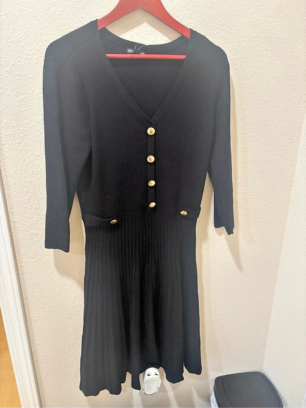 Greylin Black Ribbed Button Front Midi Dress NWT